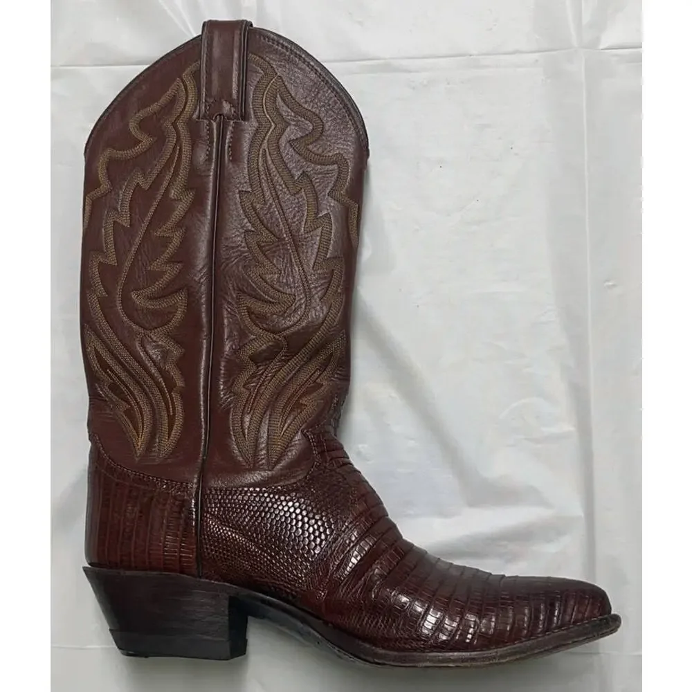 Vintage JUSTIN 8479 Brown Cowboy / Western Leather / Lizard Boots Size 8 1/2 D
